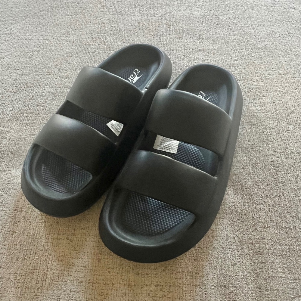 Crane Black Double Strap Platform Slides Foam Sandals Womens 10 Mens 8 EU 41